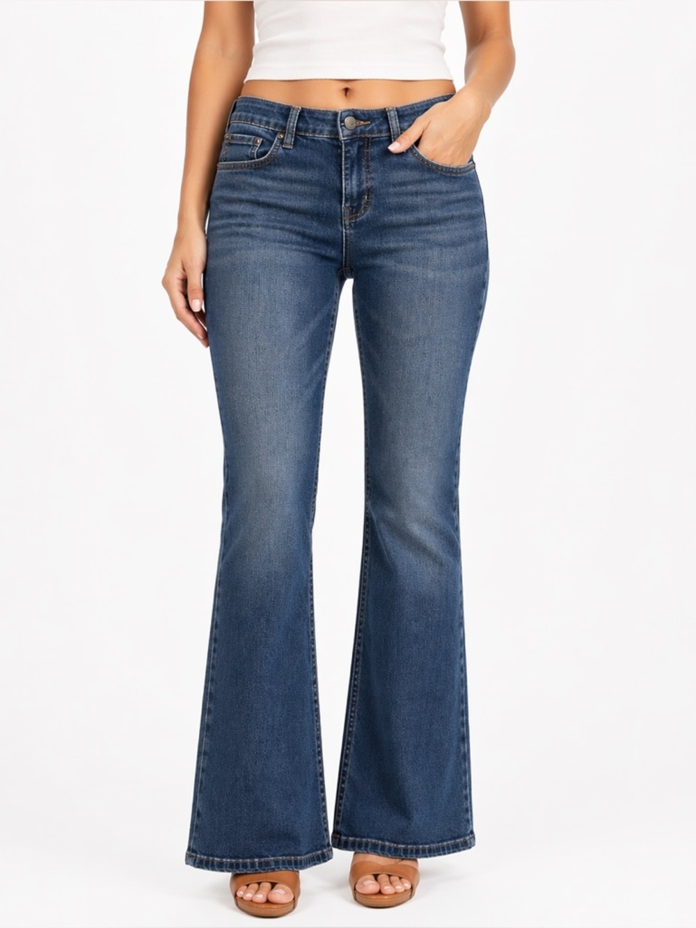 Faded Glory Flare Jeans Size 14 Blue Mid Rise Stretch Bootcut Denim